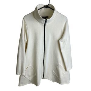F H Clothing Co Womens Sweater Tunic Medium Ivory Womens Lagenlook Full Zip
